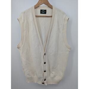 Vintage Jantzen Men's Cream Diamond Knit Button Up Sweater Vest Large USA Made